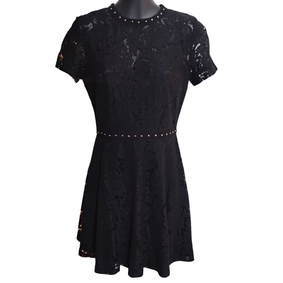 MISSGUIDED Studded Collar Waistline Double Layer Black Lace Mini Dress MED NWOT - Picture 13 of 14